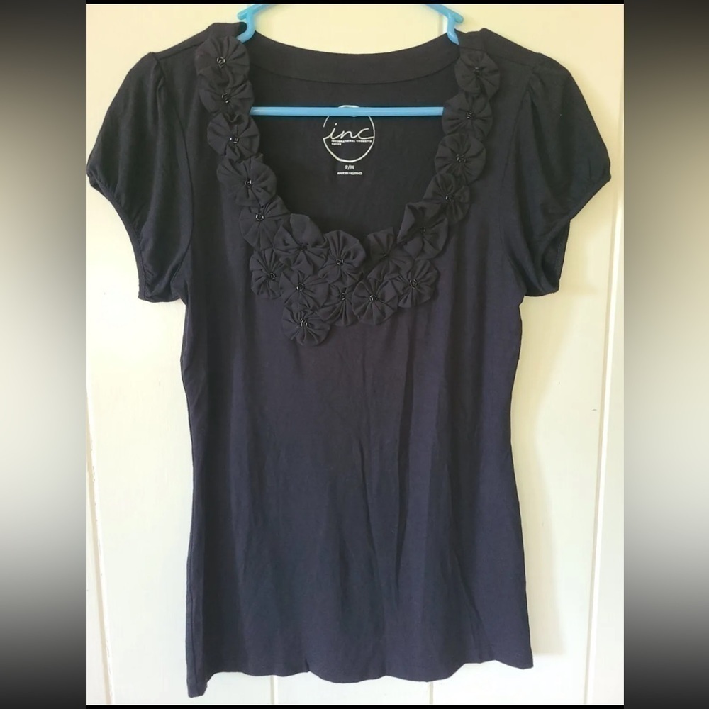 INC black short sleeved blouse black size Small
